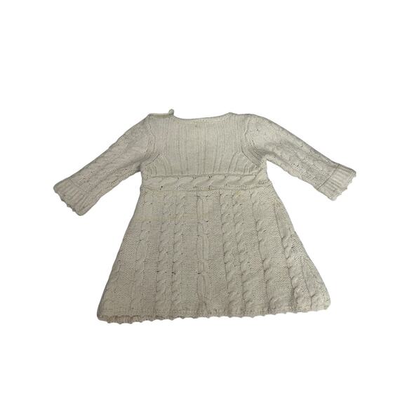 Hanna Andersson Sweater Dress Girls SZ 70 6-12 Mos Cable Knit Floral Embroidery - Picture 4 of 9